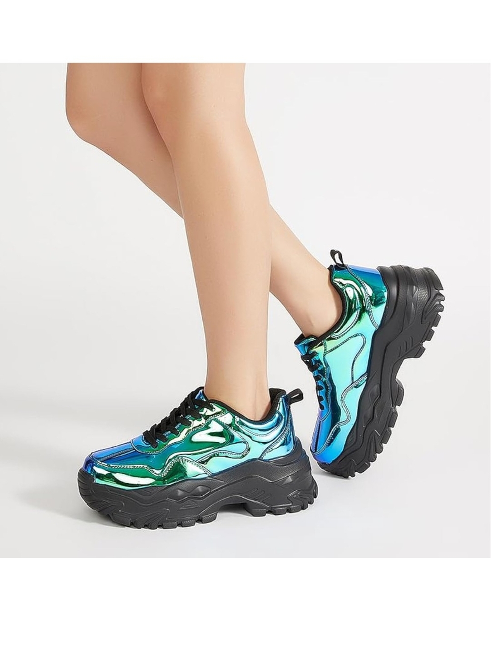 Niluber Blue Green Holographic Chunky Platform Sneakers 8.5 3.5" sole Brand New
